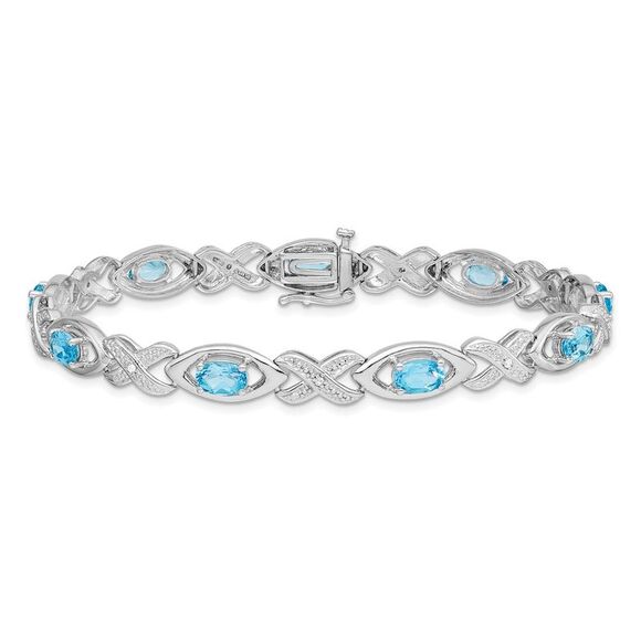 Kazi Luxury Silver Rhodium-plated Diamond & Light Swiss Blue Topaz Bracelet
